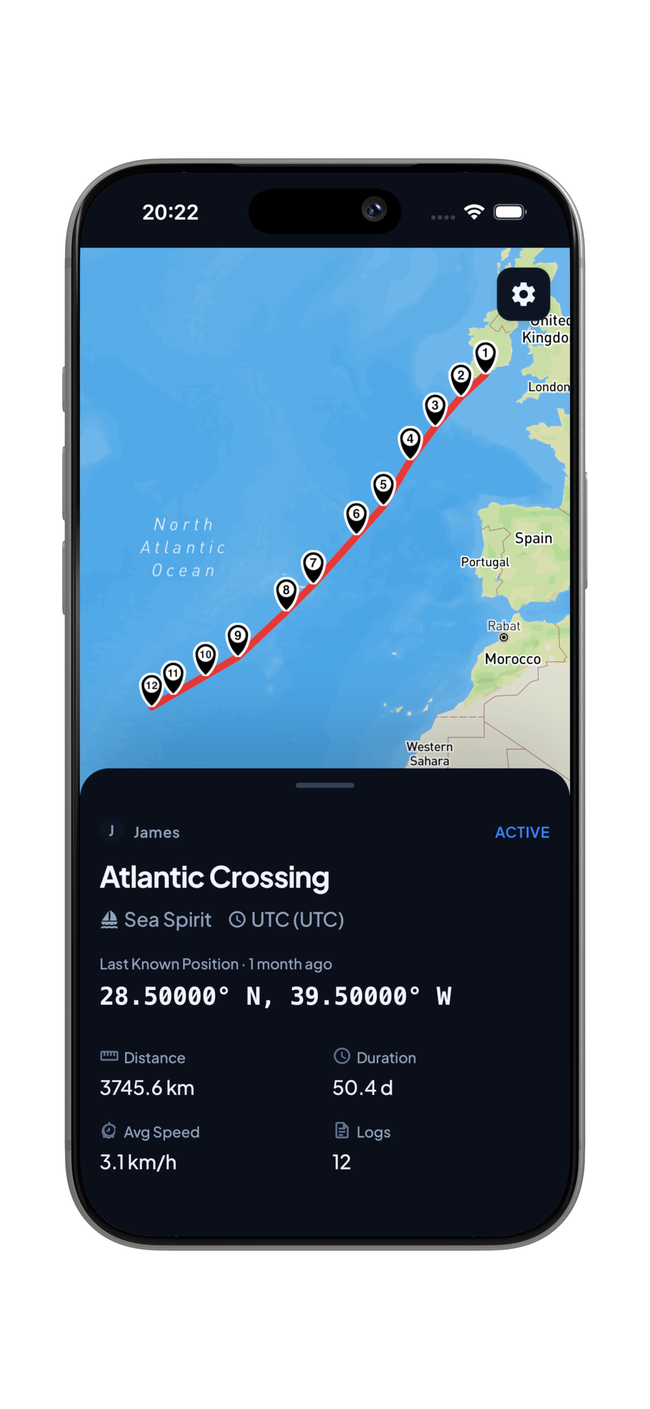 The same trip on a phone: the live map and trip details