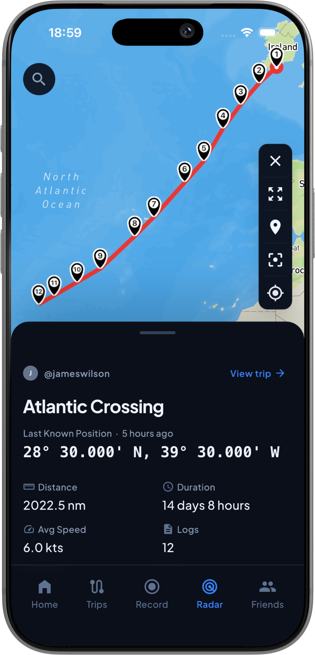 A sailor's trip, viewed via the Radar