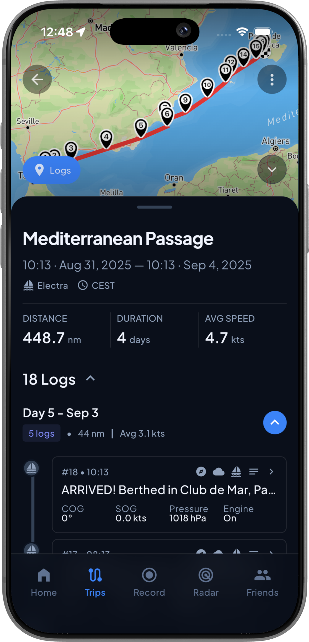 Trip overview (dark)